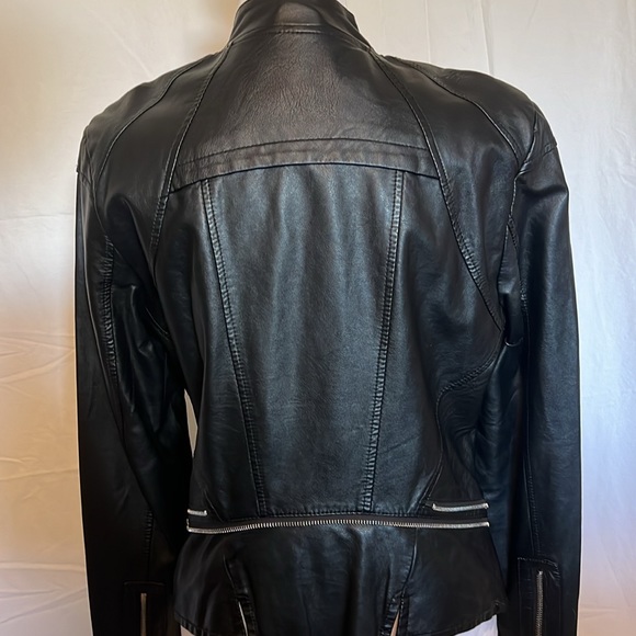 Leather faux black biker jacket tailored fit size XL - Picture 5 of 9